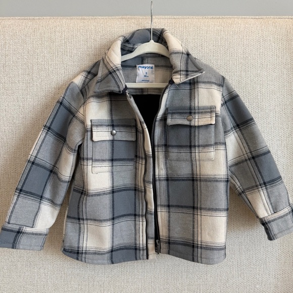Mayoral boy Gray Blue Plaid Jacket NWOT 3T